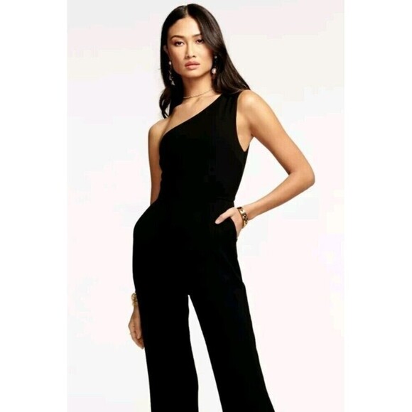 Ramy Brook Women's Size S Silk Spandex One Shoulder Jumpsuit Pockets Black N49 - Picture 1 of 8